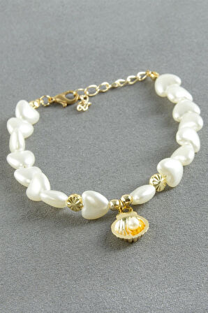 Kalp İstiridye İnci Bileklik