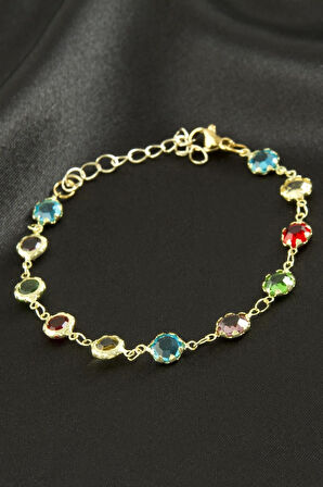 Yuvarlak Kristal Taşlı Çelik Bileklik