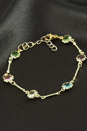 Çiçek Kristal Taşlı Çelik Bileklik