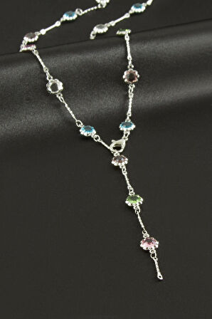 Çiçek Zirkon Taşlı Çelik Y Kolye