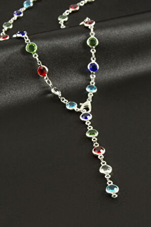 Yuvarlak Zirkon Taşlı Çelik Y Kolye