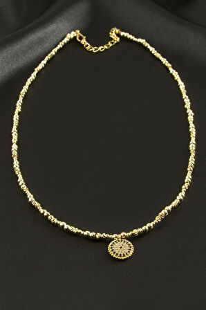 Nazar Zirkon Taşlı Metal Boncuklu Kolye