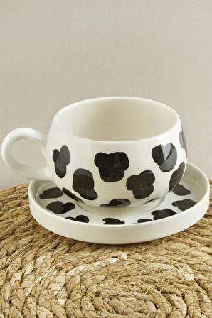 Benekli Desenli Seramik Tabaklı Kupa