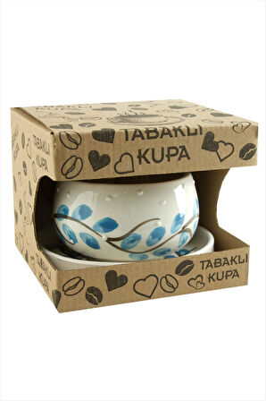 Yapraklı Salkım Desenli Seramik Tabaklı Kupa