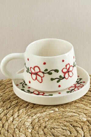 Kelebek Desenli Seramik Tabaklı Kupa