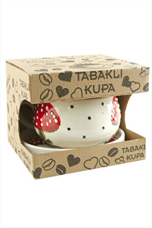 Mantar Desenli Seramik Tabaklı Kupa