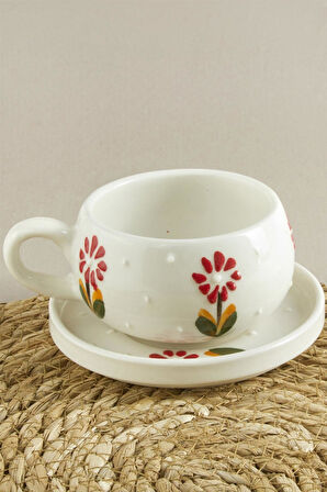 Papatya Desenli Seramik Tabaklı Kupa