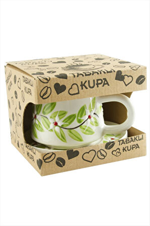 Yaprak Desenli Seramik Tabaklı Kupa