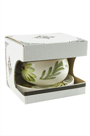 Yaprak Desenli Seramik Tabaklı Kupa