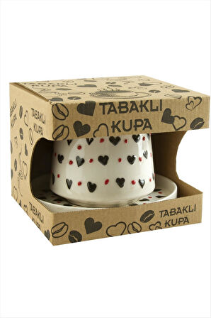 Kalp Desenli Seramik Tabaklı Kupa