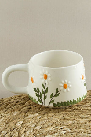 Papatya Desenli Seramik Kupa