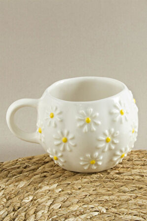 Papatya Desenli Seramik Kupa