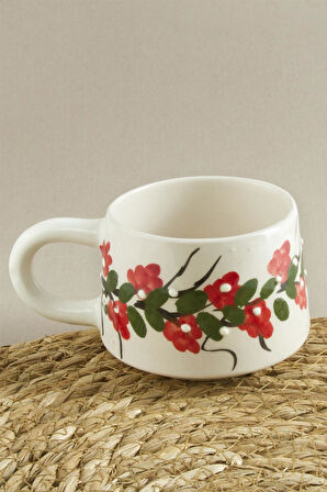 Çiçek Desenli Seramik Kupa