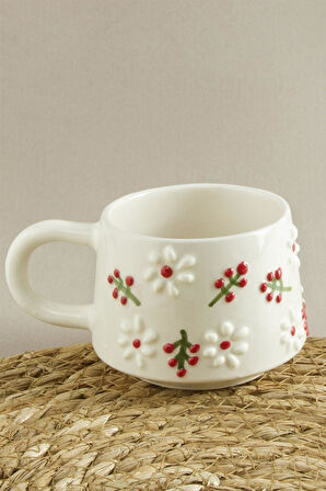 Çiçek Desenli Seramik Kupa