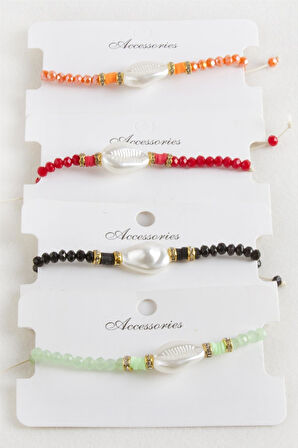 İnci Fimo Boncuk Kristal Makrome İp Bileklik