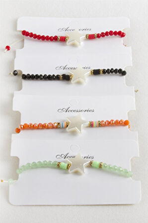 Yıldız İnci Kristal Makrome İp Bileklik