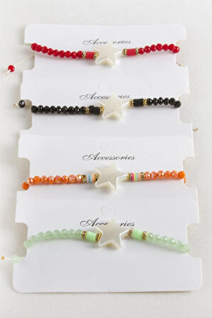 Yıldız İnci Kristal Makrome İp Bileklik