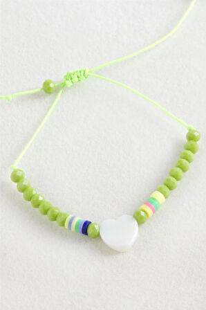 Kalp Sedef Kristal Makrome İp Bileklik