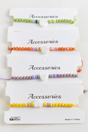 Kalp Sedef Kristal Makrome İp Bileklik