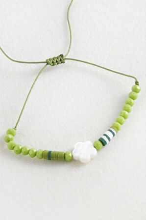 Çiçek Sedef Kristal Makrome İp Bileklik