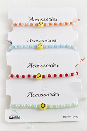 Emoji İnci Kristal Makrome İp Bileklik