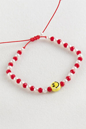 Emoji İnci Kristal Makrome İp Bileklik