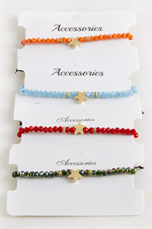 Yıldız Kristal Makrome İp Bileklik