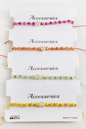 Kalp Kristal Makrome İp Bileklik