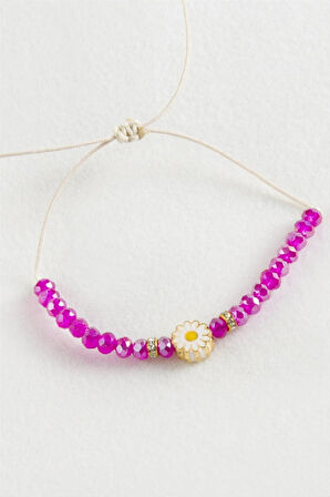 Papatya Kristal Makrome İp Bileklik