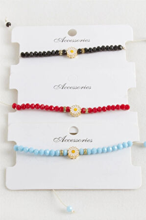 Papatya Kristal Makrome İp Bileklik