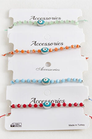 Oval Nazar Kristal Makrome İp Bileklik 1 cm