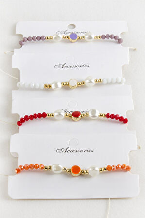 Mineli İnci Kristal Makrome İp Bileklik