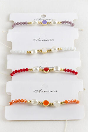 Mineli İnci Kristal Makrome İp Bileklik