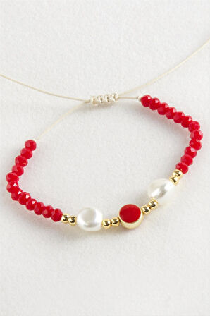 Mineli İnci Kristal Makrome İp Bileklik