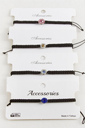 Çiçek Taşlı Makrome Örgülü Bileklik