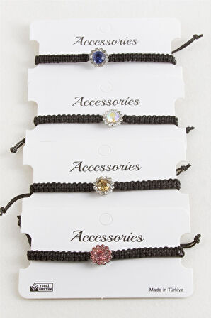 Çiçek Taşlı Makrome Örgülü Bileklik