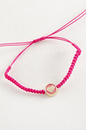 Kalp Mineli Makrome Örgülü Bileklik