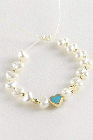 Kalp İnci Boncuk Makrome İp Bileklik