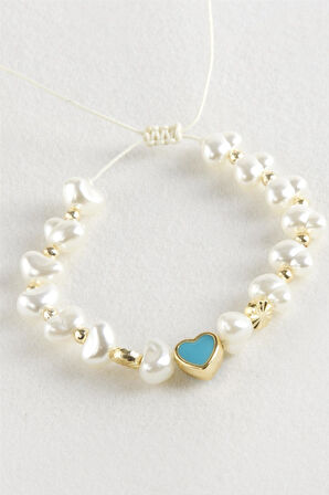 Kalp İnci Boncuk Makrome İp Bileklik