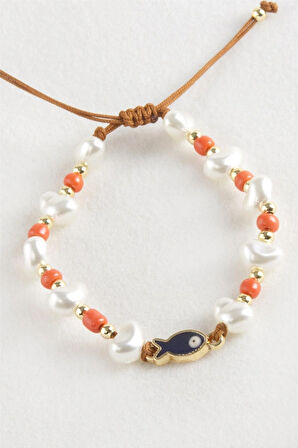 Balık İnci Boncuk Makrome İp Bileklik