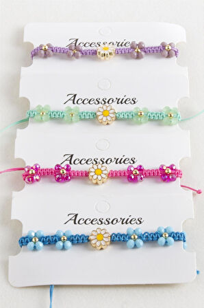 Papatya Mineli Makrome Örgülü İp Bileklik