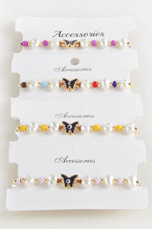 Kelebek Boncuk İnci Makrome İp Bileklik