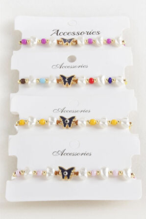 Kelebek Boncuk İnci Makrome İp Bileklik