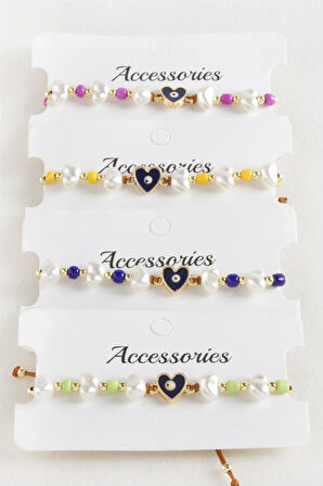 Kalp Boncuk İnci Makrome İp Bileklik