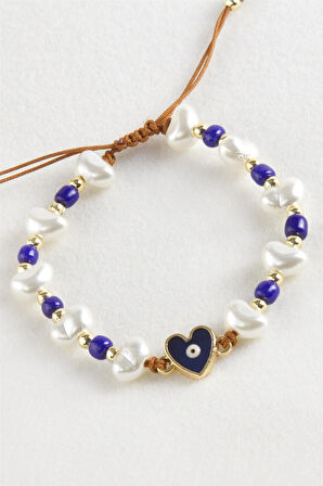 Kalp Boncuk İnci Makrome İp Bileklik