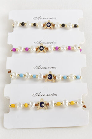 Kaplumbağa Boncuk İnci Makrome İp Bileklik