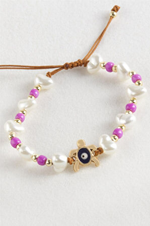 Kaplumbağa Boncuk İnci Makrome İp Bileklik