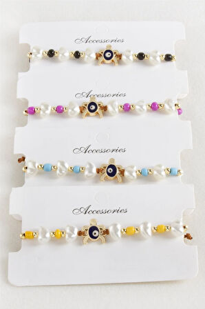 Kaplumbağa Boncuk İnci Makrome İp Bileklik