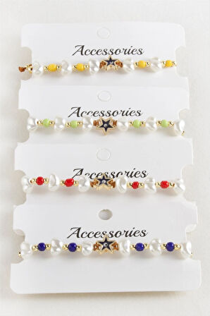 Deniz Yıldızı Boncuk İnci Makrome İp Bileklik