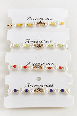 Deniz Yıldızı Boncuk İnci Makrome İp Bileklik